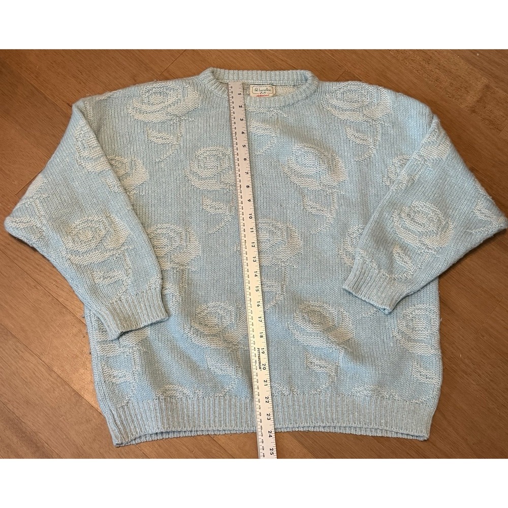 Vintage Benetton Sweater Womens M Shetland Wool Floral Blue Roses Boho EUC VTG - Picture 7 of 7